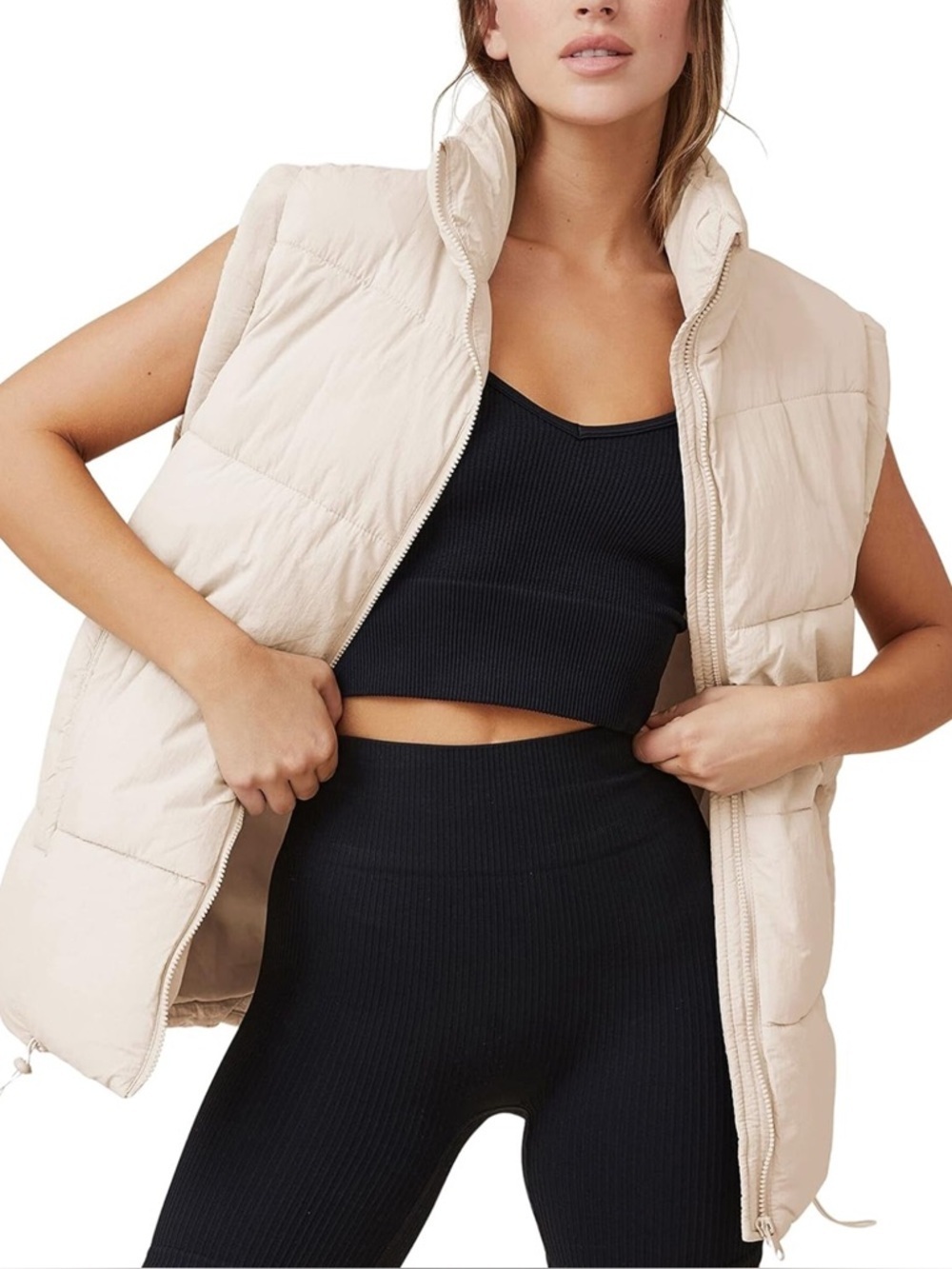 NWOT - Athlisan Sleeveless Zip Up Puffer Vest in Apricot - Size L